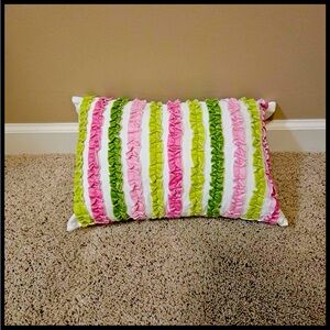 Pink and Green Ruffled Accent Pillow